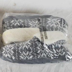 NEW AVON LUGG FAIR ISLE FAUX SHERPA SLIPPERS SIZE  2X Womens (13-14) GRAY